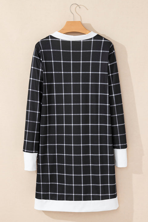 Soft Windowpane Plaid Open Front Knit Cardigan