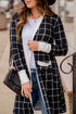 Soft Windowpane Plaid Open Front Knit Cardigan