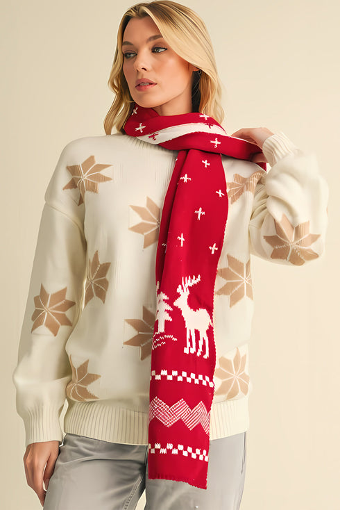 Soft Woolen Yarn Knit Elk Pattern Scarf
