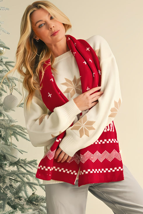 Soft Woolen Yarn Knit Elk Pattern Scarf