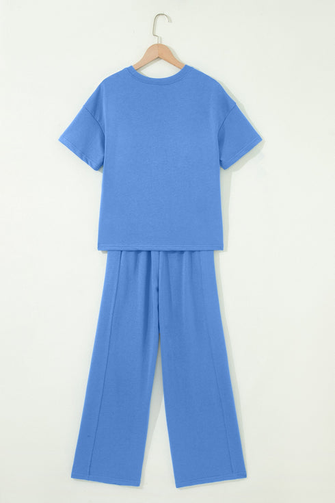 Solid Active Oversized Tee Pocketed Wide Leg Pant Set