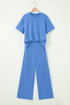 Solid Active Oversized Tee Pocketed Wide Leg Pant Set