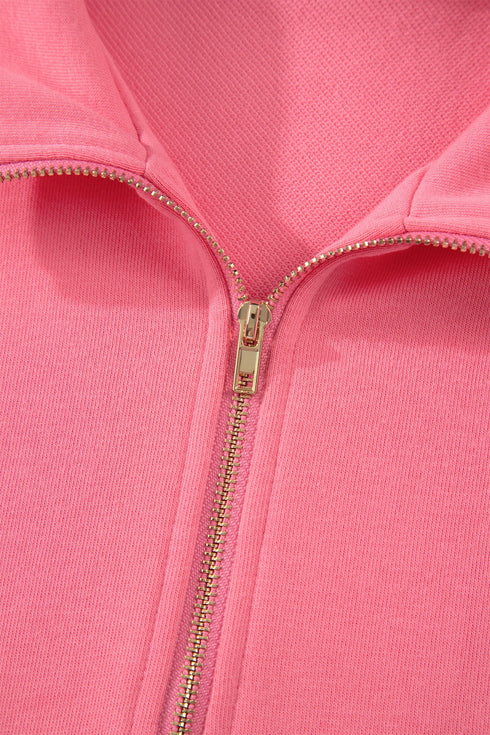 Solid Active Ruffled Sleeve Half Zipped Short Set