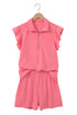 Solid Active Ruffled Sleeve Half Zipped Short Set