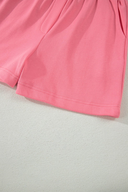 Solid Active Ruffled Sleeve Half Zipped Short Set