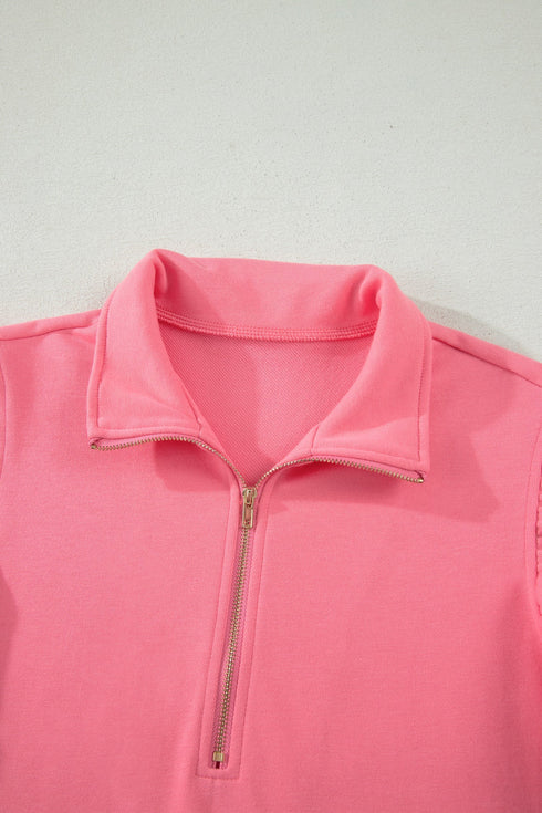 Solid Active Ruffled Sleeve Half Zipped Short Set