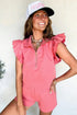 Solid Active Ruffled Sleeve Half Zipped Short Set