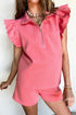 Solid Active Ruffled Sleeve Half Zipped Short Set