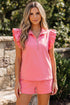 Solid Active Ruffled Sleeve Half Zipped Short Set
