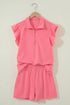 Solid Active Ruffled Sleeve Half Zipped Short Set