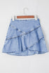 Solid Asymmetric Ruffle Overlay Casual Denim Skirt