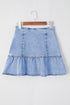Solid Asymmetric Ruffle Overlay Casual Denim Skirt