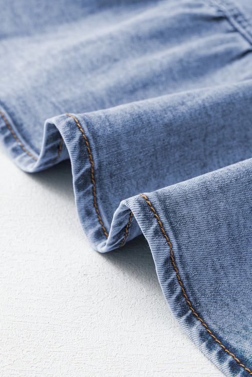 Solid Asymmetric Ruffle Overlay Casual Denim Skirt