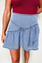 Solid Asymmetric Ruffle Overlay Casual Denim Skirt