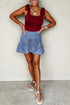 Solid Asymmetric Ruffle Overlay Casual Denim Skirt