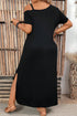Solid Asymmetric Shoulder Detail Short Sleeve Maxi Dress