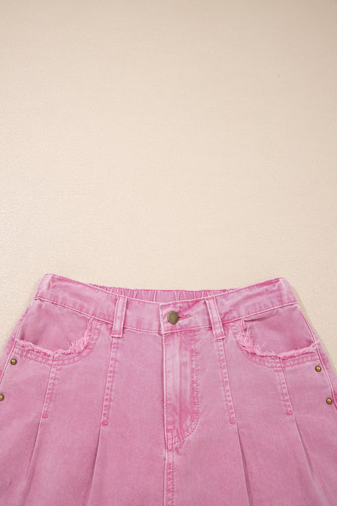 Solid Beaded Side Split Wide Leg Jeans
