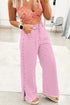 Solid Beaded Side Split Wide Leg Jeans
