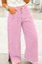 Solid Beaded Side Split Wide Leg Jeans