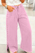 Solid Beaded Side Split Wide Leg Jeans