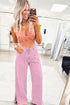 Solid Beaded Side Split Wide Leg Jeans