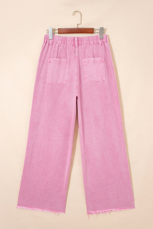 Solid Beaded Side Split Wide Leg Jeans