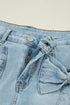 Solid Bow Detail Pocket Stretch Denim Shorts