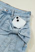 Solid Bow Detail Pocket Stretch Denim Shorts