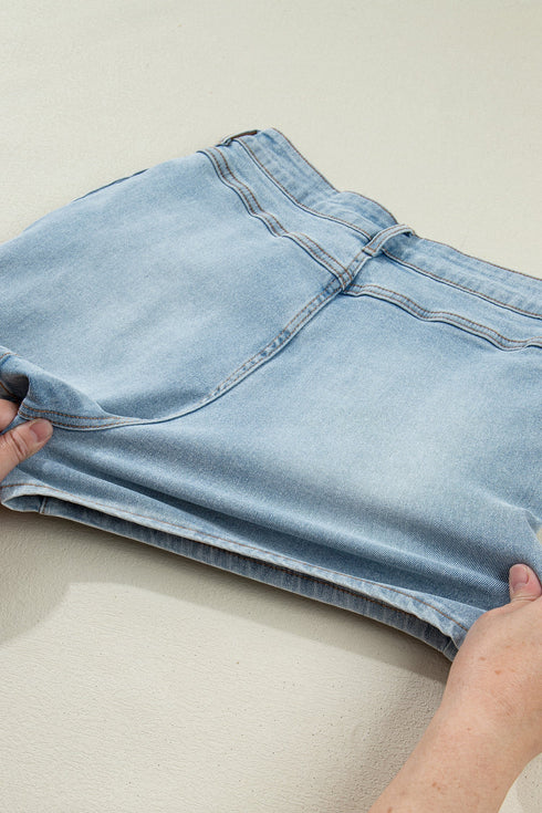 Solid Bow Detail Pocket Stretch Denim Shorts