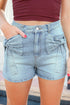 Solid Bow Detail Pocket Stretch Denim Shorts