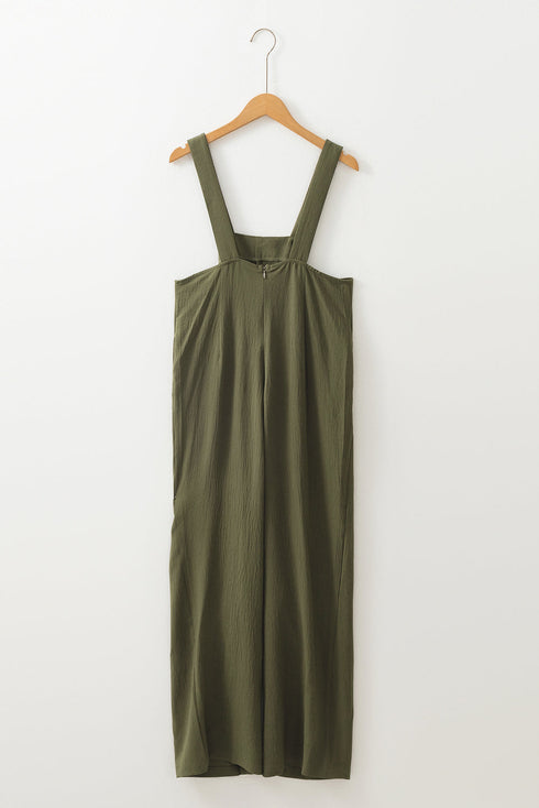 Solid Button Front Relaxed Wide Leg Jumpsuit