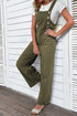 Solid Button Front Relaxed Wide Leg Jumpsuit