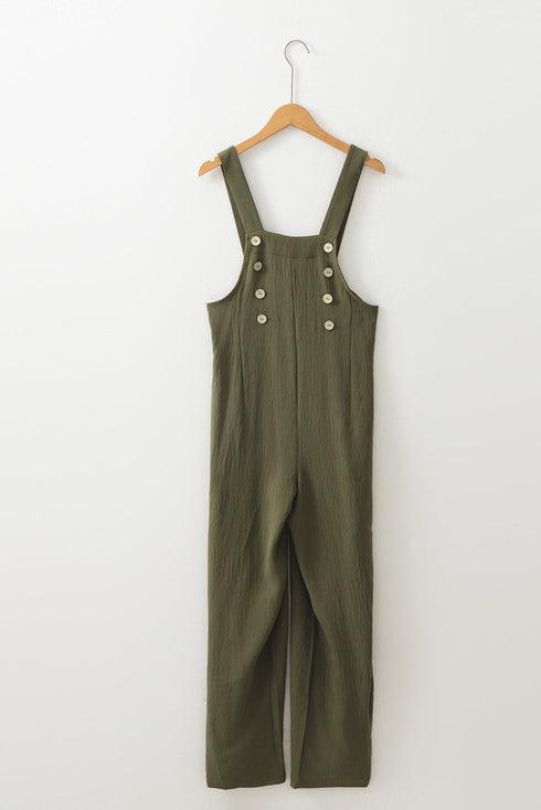 Solid Button Front Relaxed Wide Leg Jumpsuit