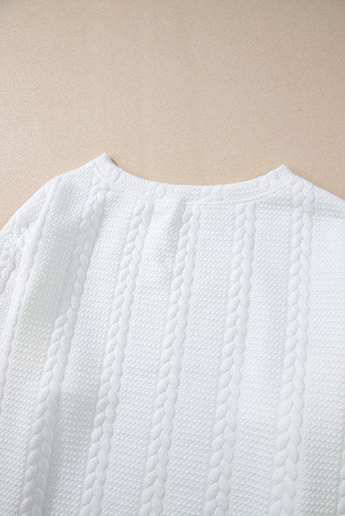 Solid Cable Textured Loose Fit Pullover Sweatshirt