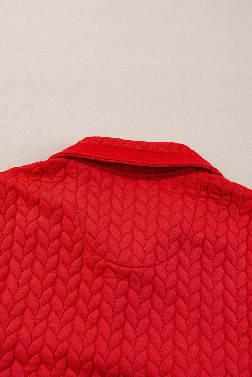 Solid Cable Textured Quarter Zip Pocketed Pullover Sweatshirt