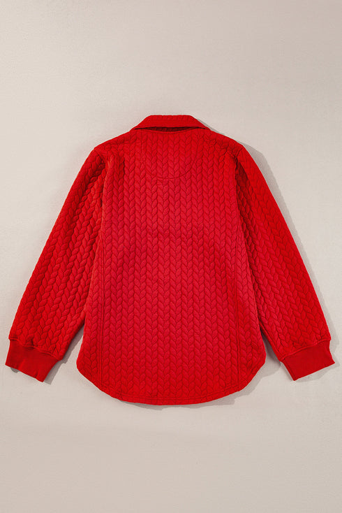 Solid Cable Textured Quarter Zip Pocketed Pullover Sweatshirt
