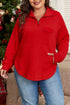 Solid Cable Textured Quarter Zip Pocketed Pullover Sweatshirt