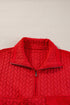 Solid Cable Textured Quarter Zip Pocketed Pullover Sweatshirt