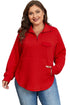 Solid Cable Textured Quarter Zip Pocketed Pullover Sweatshirt