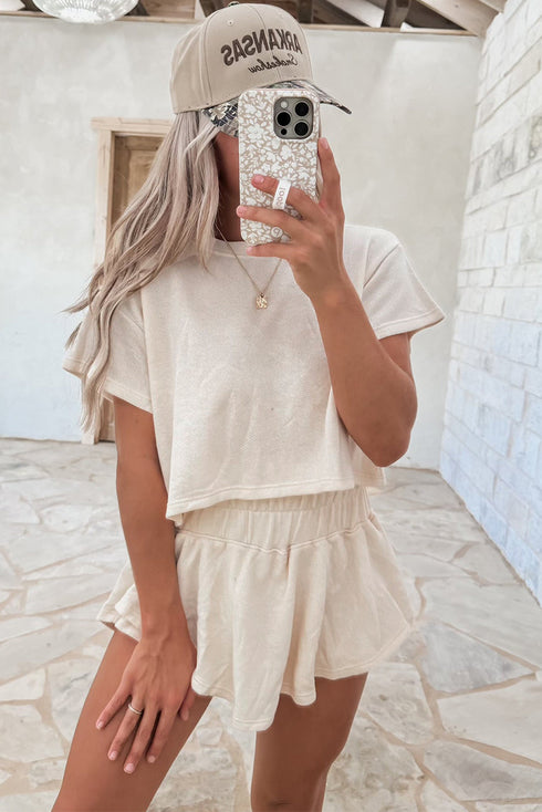 Solid Casual Cropped Tee And Ruffle Short Sets