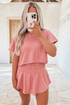 Solid Casual Cropped Tee And Ruffle Short Sets
