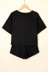 Solid Casual Cropped Tee And Ruffle Short Sets