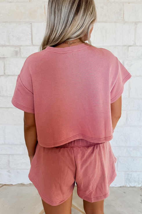 Solid Casual Cropped Tee And Ruffle Short Sets