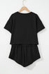 Solid Casual Cropped Tee And Ruffle Short Sets