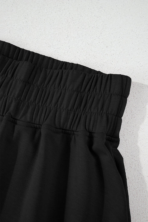 Solid Casual Cropped Tee And Ruffle Short Sets