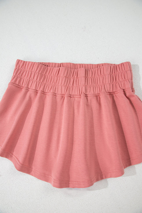 Solid Casual Cropped Tee And Ruffle Short Sets