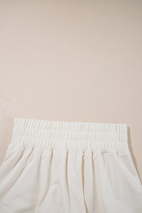 Solid Casual Cropped Tee And Ruffle Short Sets