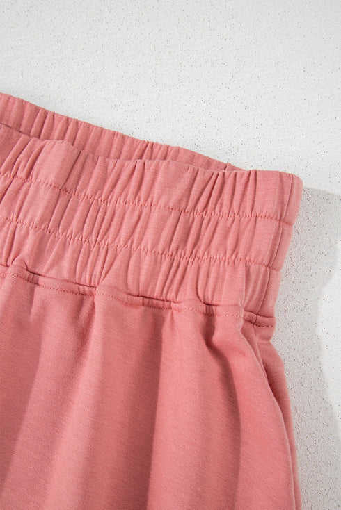 Solid Casual Cropped Tee And Ruffle Short Sets