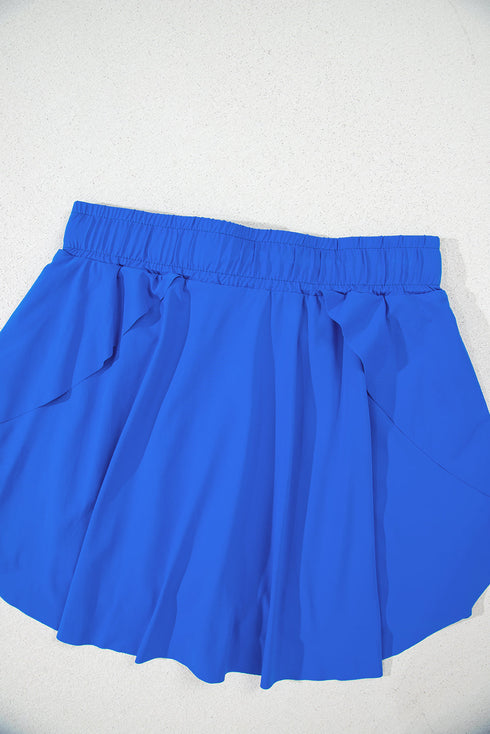 Solid Casual Drawstring Elastic Waistband Lined Tennis Skort