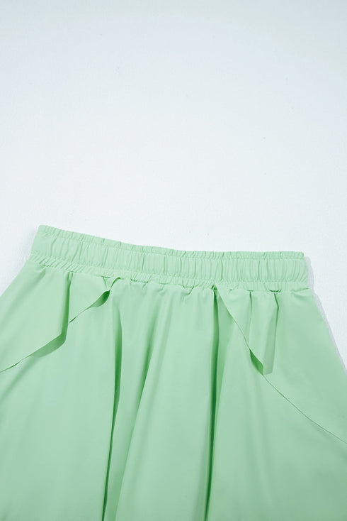 Solid Casual Drawstring Elastic Waistband Lined Tennis Skort